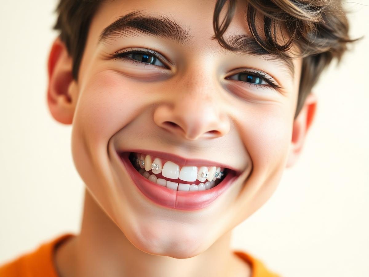 Teenage patient smiling with clear ceramic braces