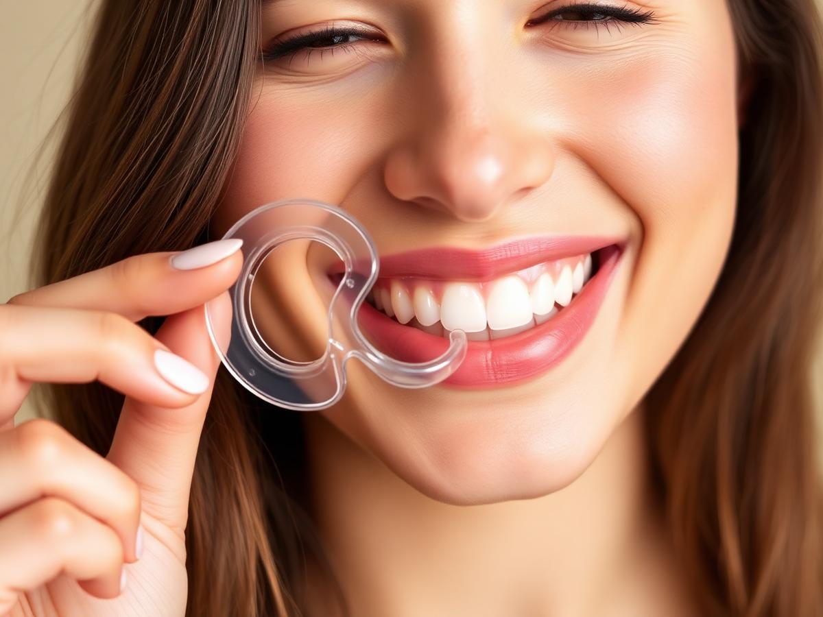 Young adult holding a clear Invisalign aligner